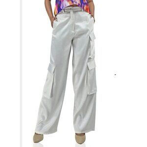 New HT360 COLLECTIVE Wide Leg Cargo Pants In White P147